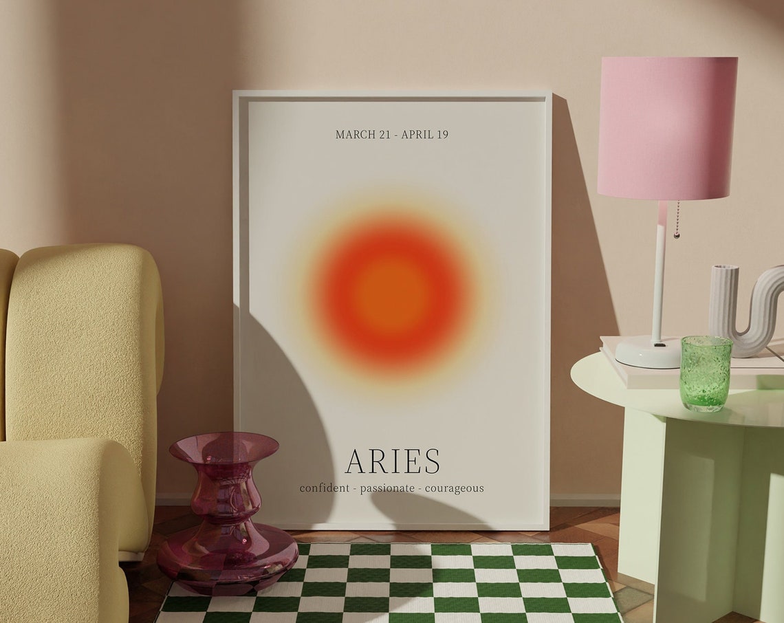 Aries Star Sign Instant Print Zodiac Art Poster Spiritual Wall Trendy Aura Gradient Home