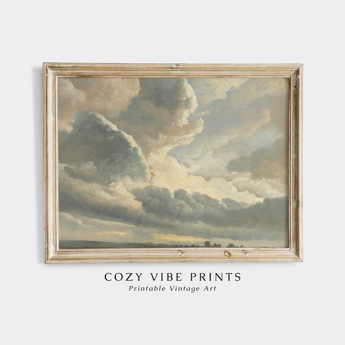Vintage Dramatic Cloudy Sky Oil Painting Muted Landscape Poster
