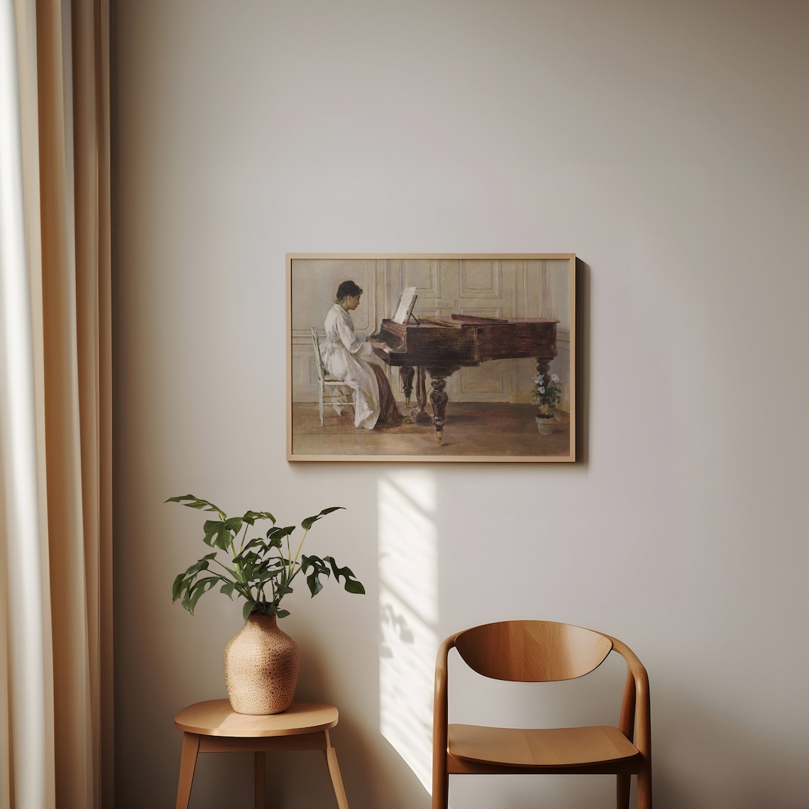 Vintage Woman Playing Grand Piano Oil Painting Elegant Music Poster - Image 3