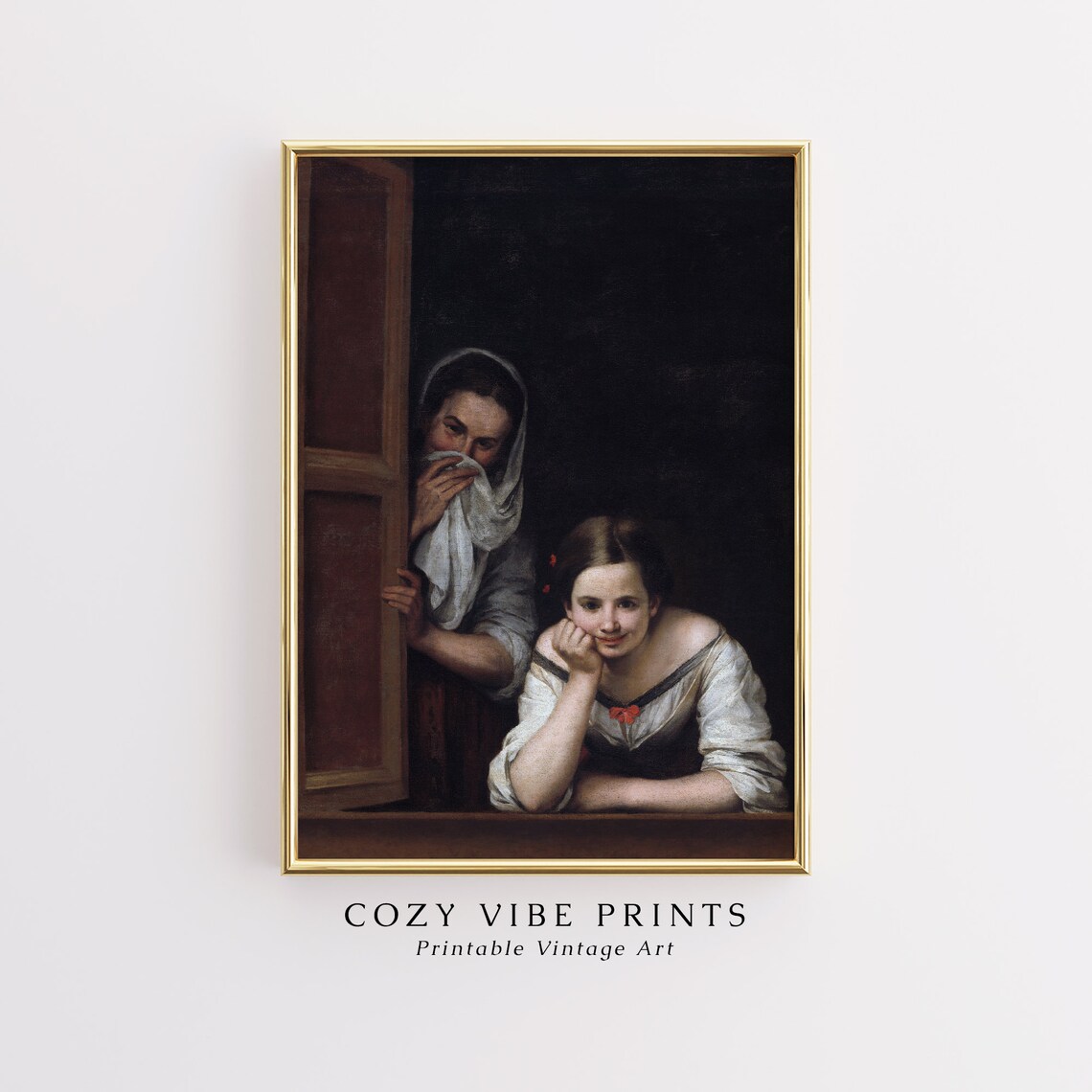 Two Women at a Window Baroque Style Antique Portrait Painting Poster - Image 2