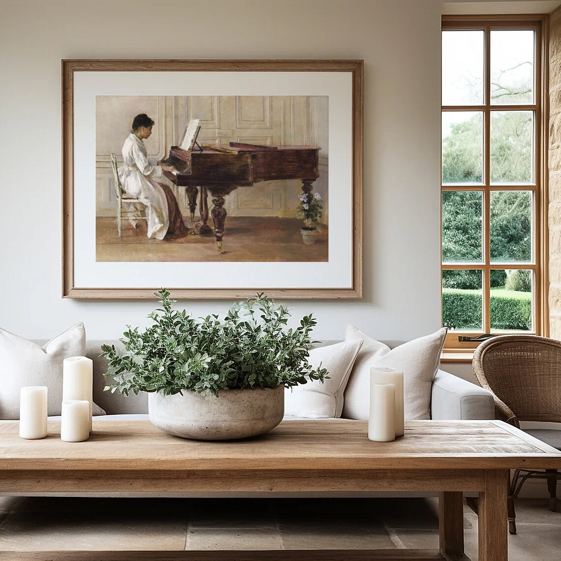 Vintage Woman Playing Grand Piano Oil Painting Elegant Music Poster - Image 4