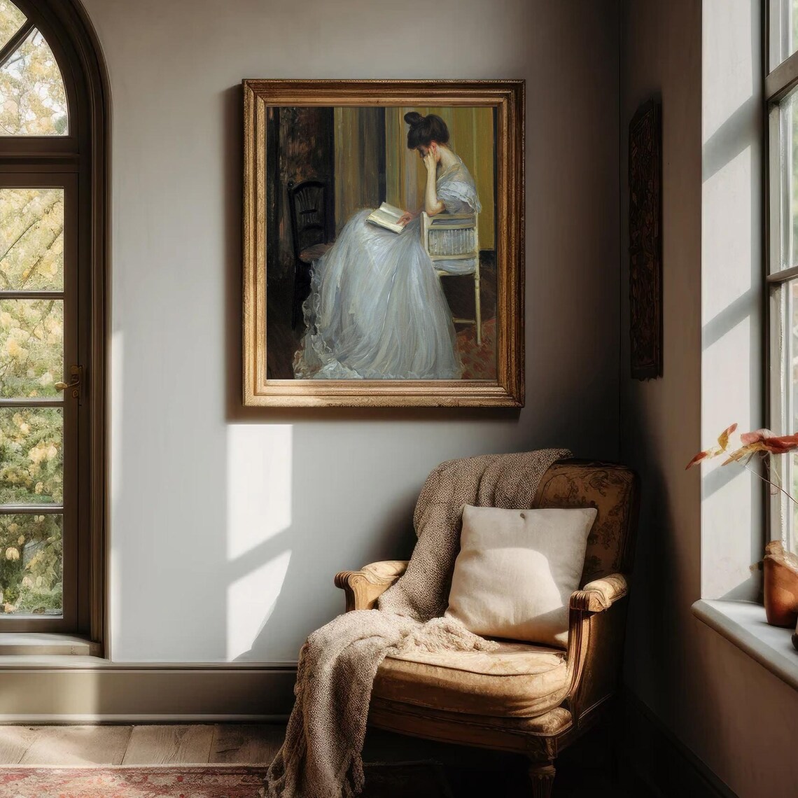 Victorian Woman Reading Book, Vintage Bedroom Art Print - Image 4