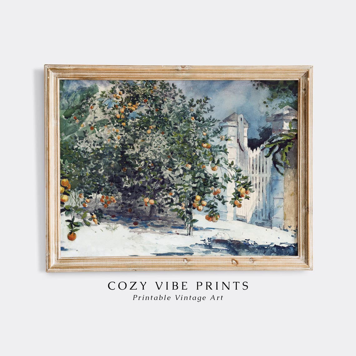Orange Trees Watercolor Painting Mediterranean Villa Garden Poster
