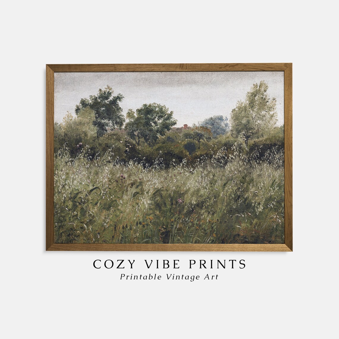 Meadow Landscape Painting, Vintage Farmhouse Art Print