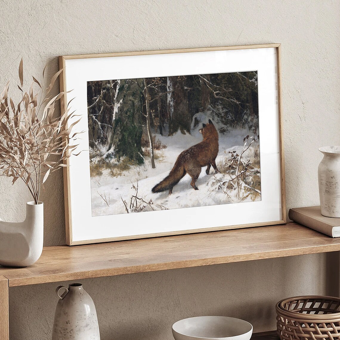 Vintage Red Fox In Snowy Winter Forest Antique Wildlife Art Poster - Image 4
