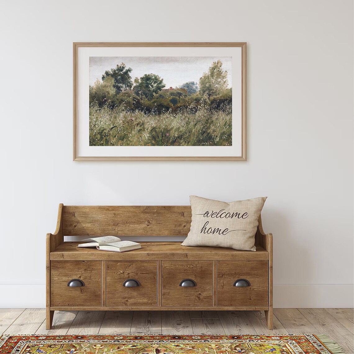 Meadow Landscape Painting, Vintage Farmhouse Art Print - Image 3