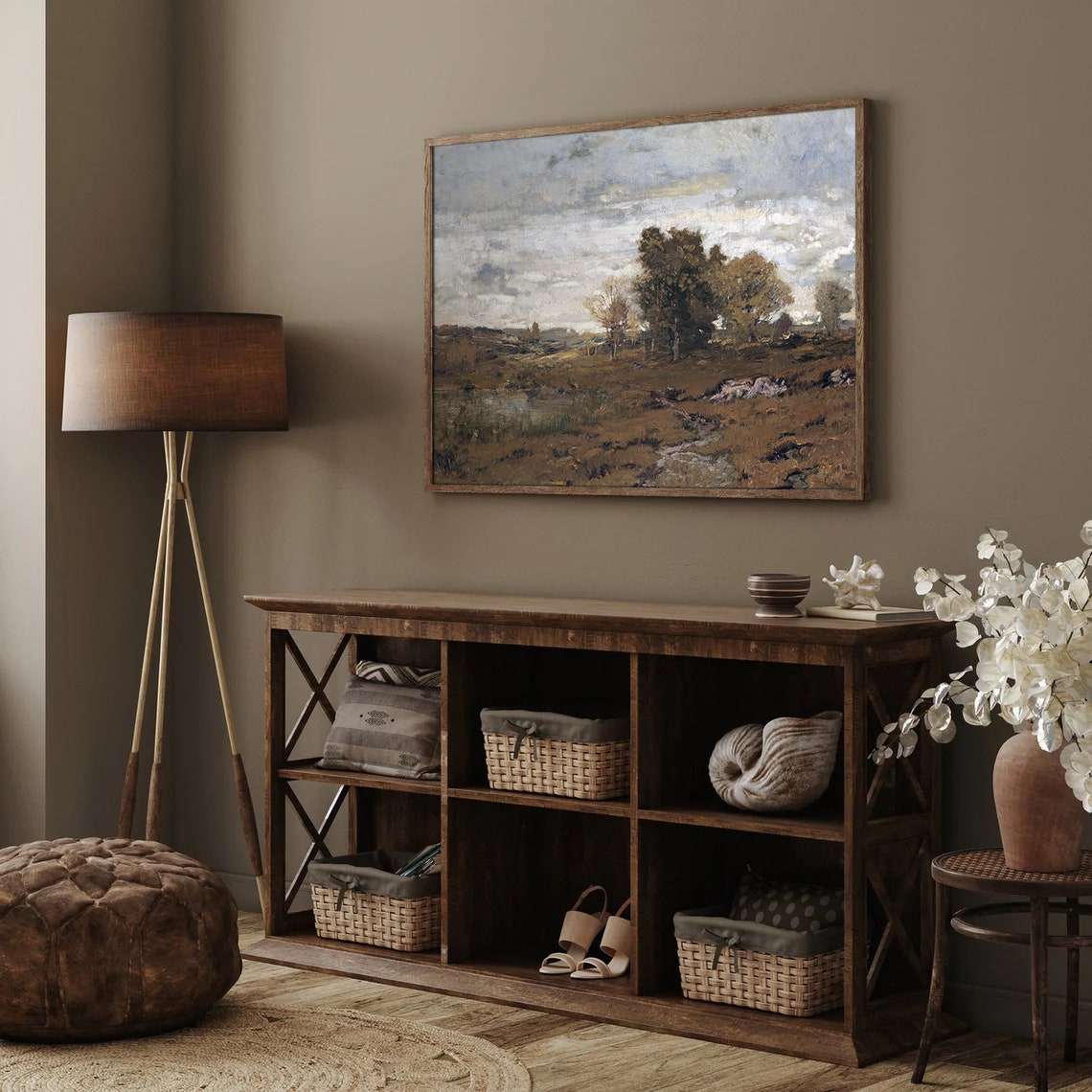 Vintage Moody Autumn Moor Landscape Earth Tone Oil Painting Poster - Image 4