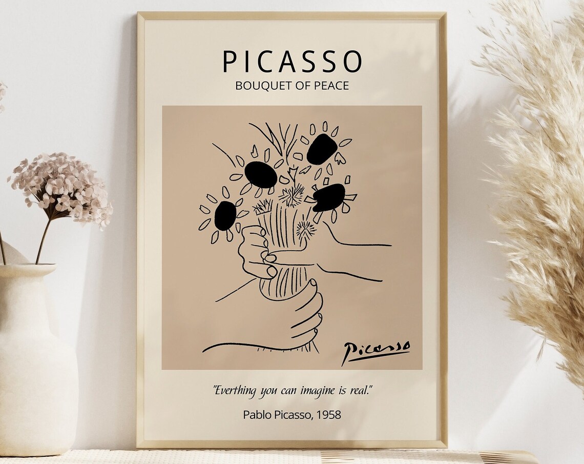 Picasso Bouquet Of Peace Poster Line Art Floral Drawing Quote 1958 Decor