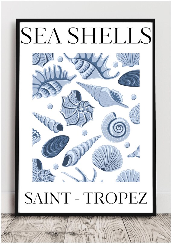 Saint Tropez Blue Sea Shells French Riviera Botanical Art Print