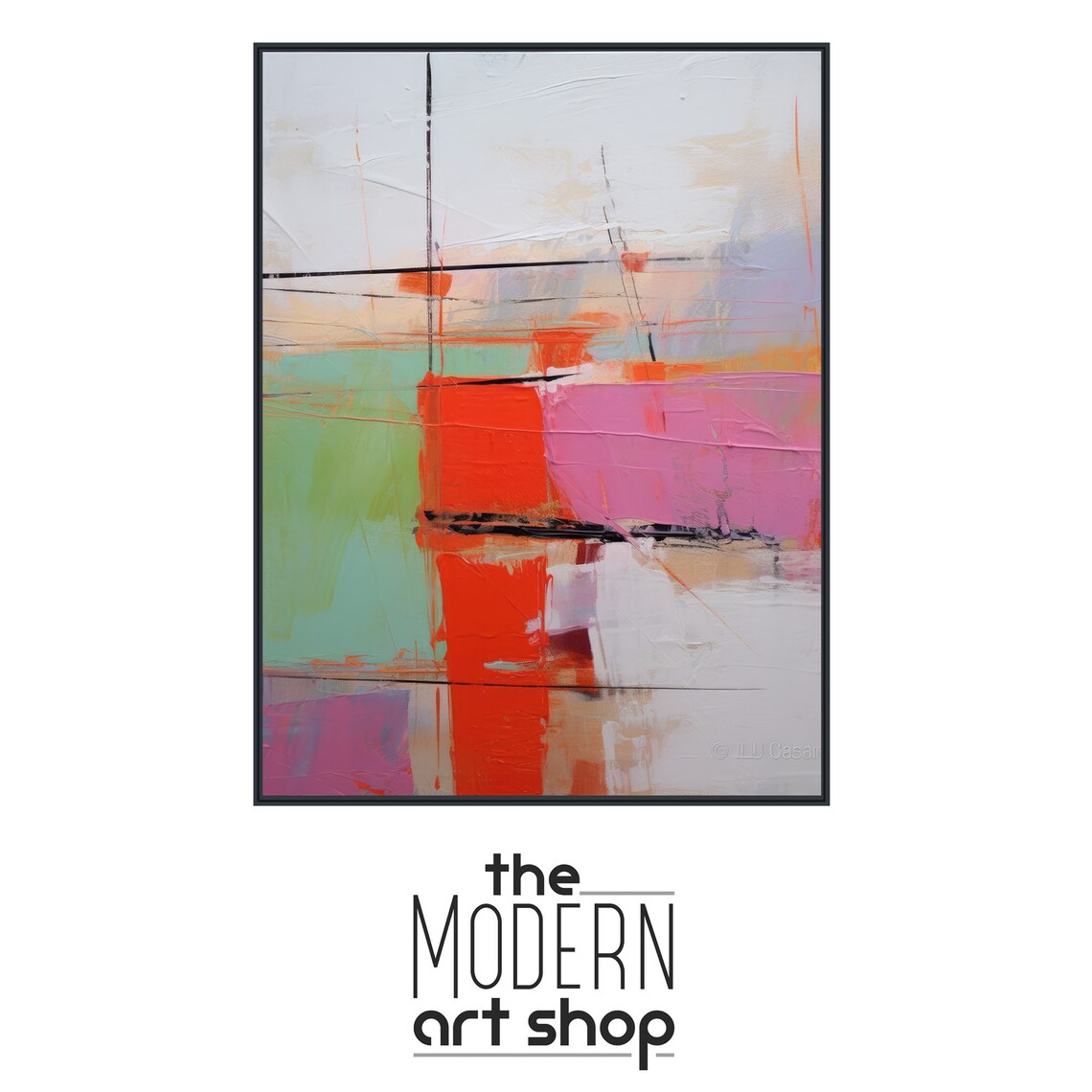 Large Abstract Wall Art Framed Print Modern Abstract Painting Extra Large Orange Mint Purple Artwork Inception 1 - Image 4