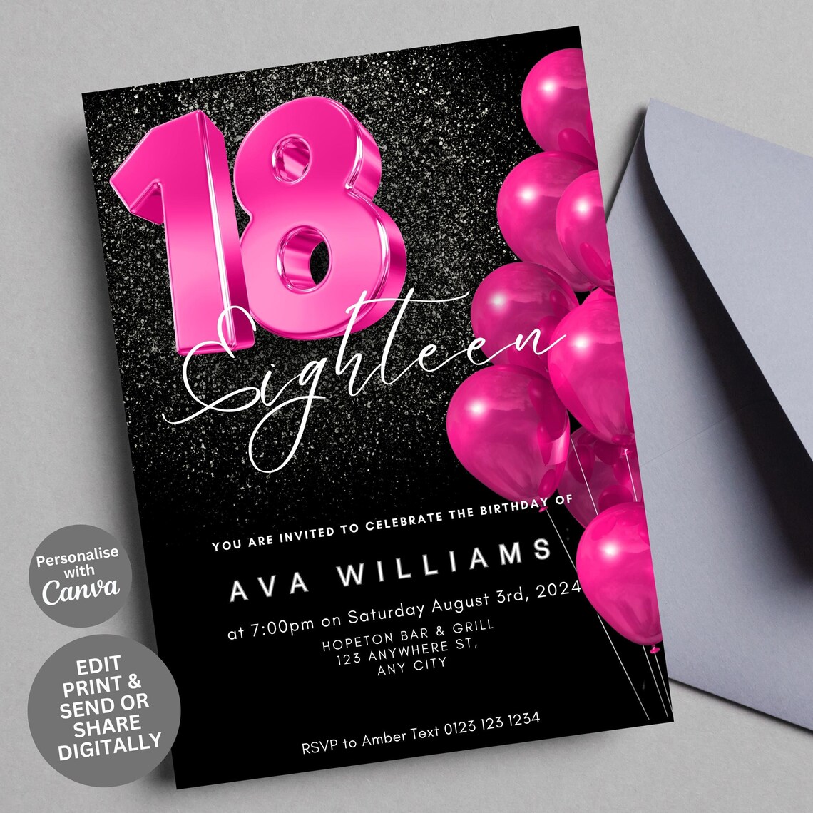 18th Birthday Invitation Template, Elegant For Her