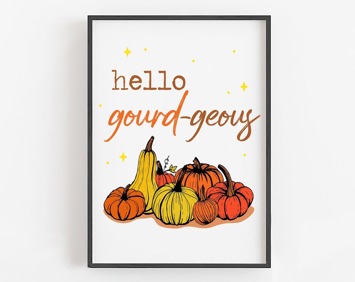 Hello Gourd Geous Art Print, Fall Kitchen Decor