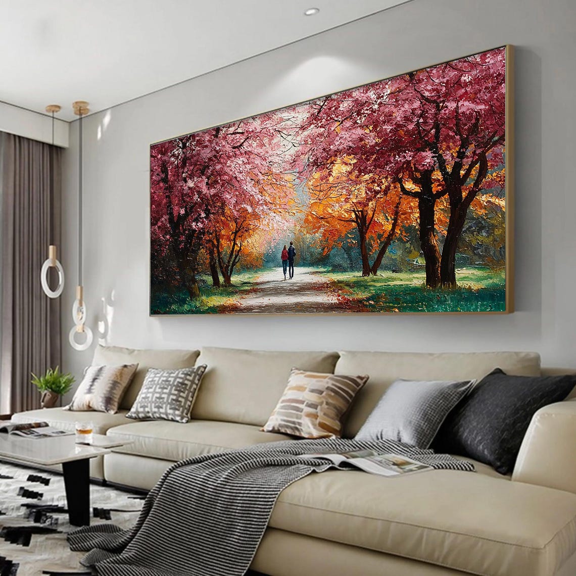 Couple Walking Autumn Park Colorful Trees Romantic Art Poster - Image 5