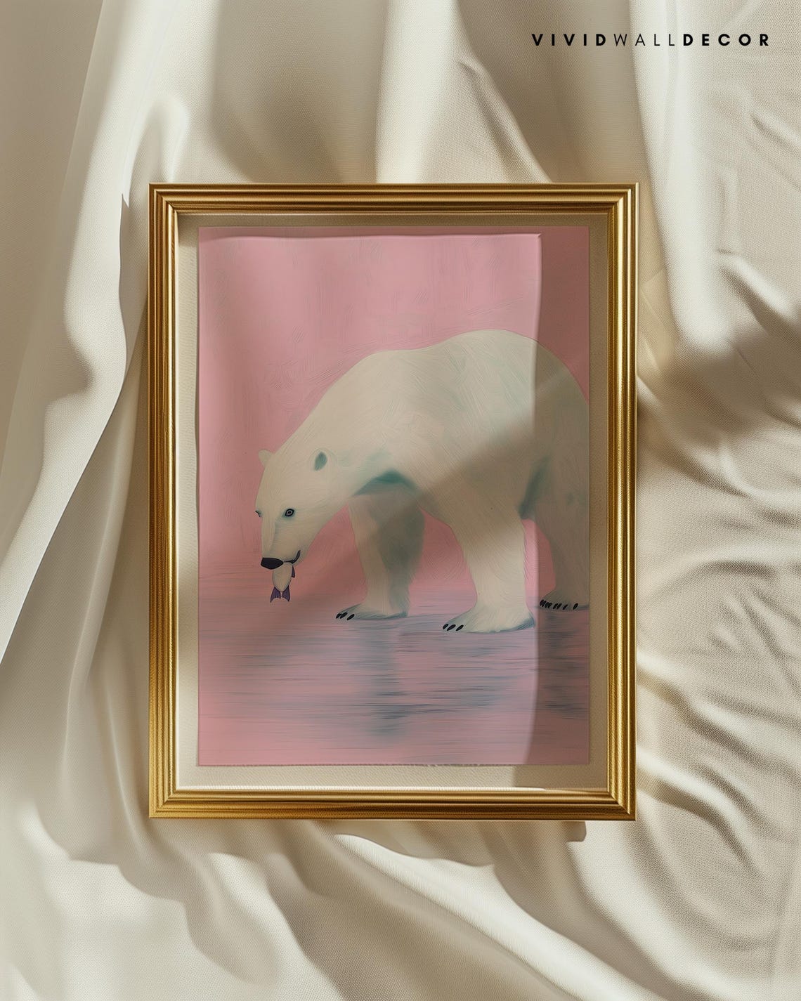 Minimalist Polar Bear Art Poster on Pink Background Kids Room Decor - Image 3