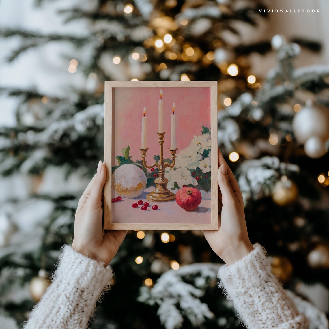 Golden Candelabra With Lit Candles And Pomegranate Still Life Poster - Image 2