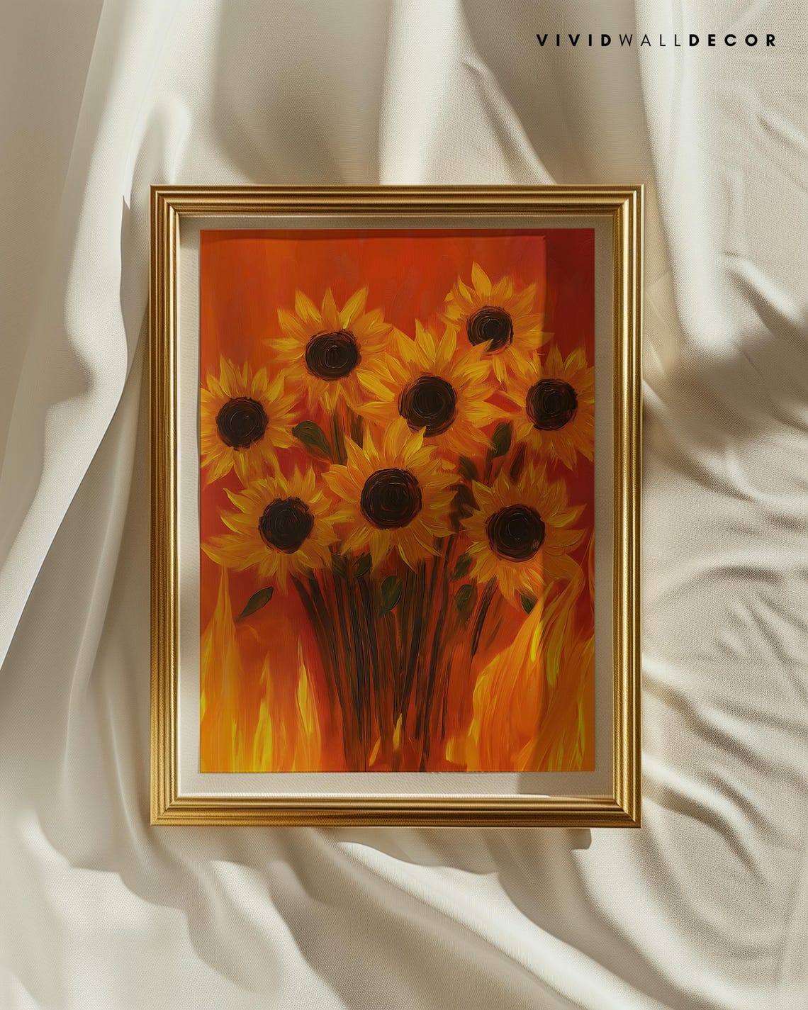 Fiery Sunflowers Bouquet Art Poster Bold Orange Floral Wall Decor - Image 2