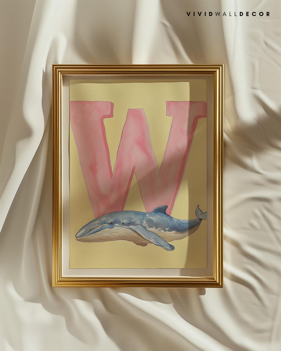 Big Pink Letter W With Blue Humpback Whale Nursery Alphabet Poster - Image 3