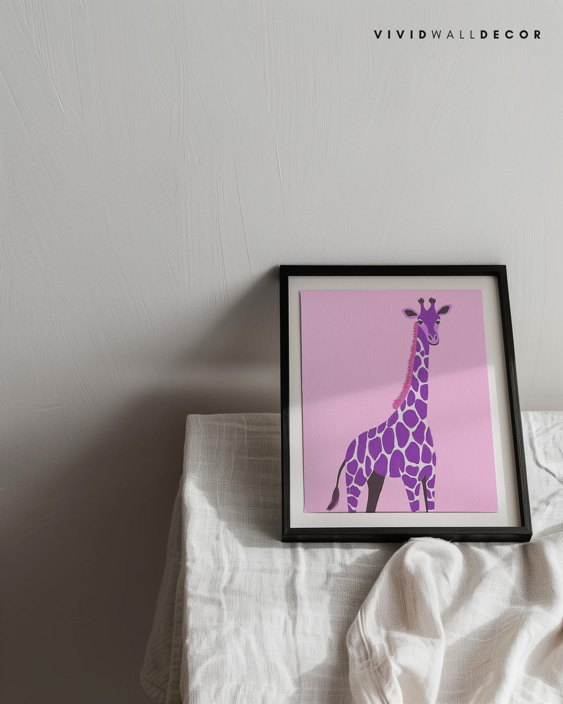 Adorable Tall Purple Giraffe on Pink Kids Nursery Art Poster - Image 3