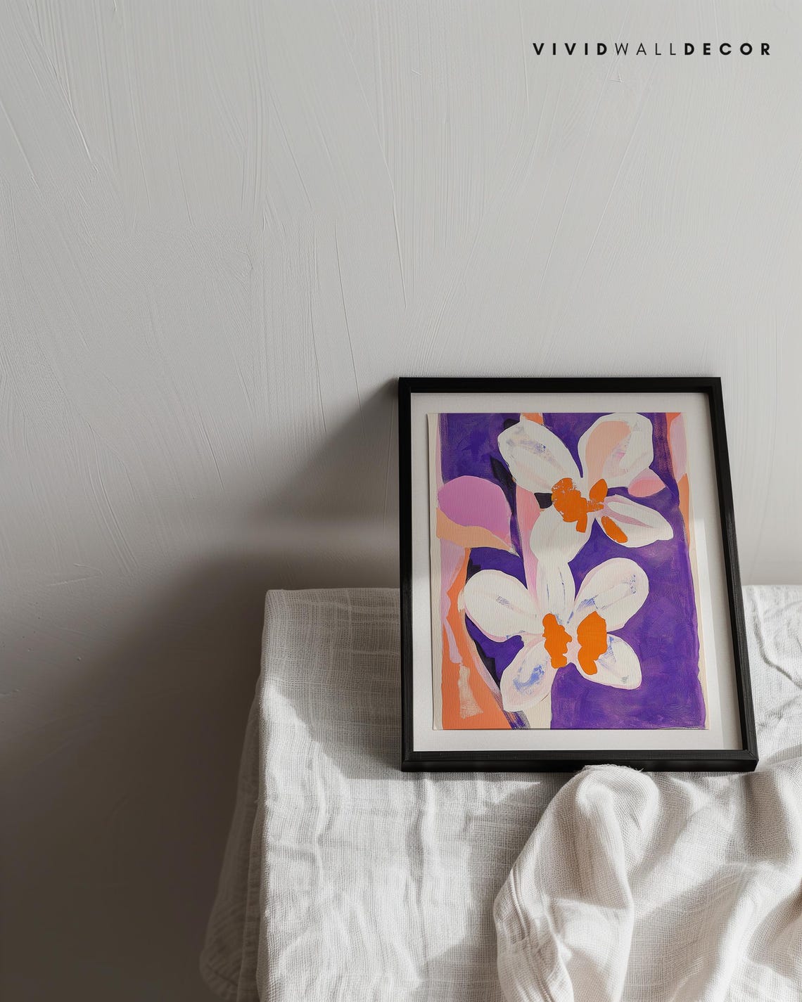 Abstract White Daffodil Bold Purple Orange Bloom Wall Poster - Image 3