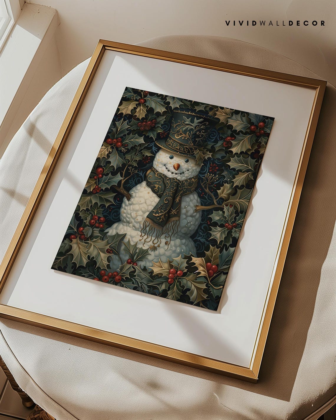 Victorian Snowman Christmas Holly Art Poster Vintage Holiday Decor - Image 4