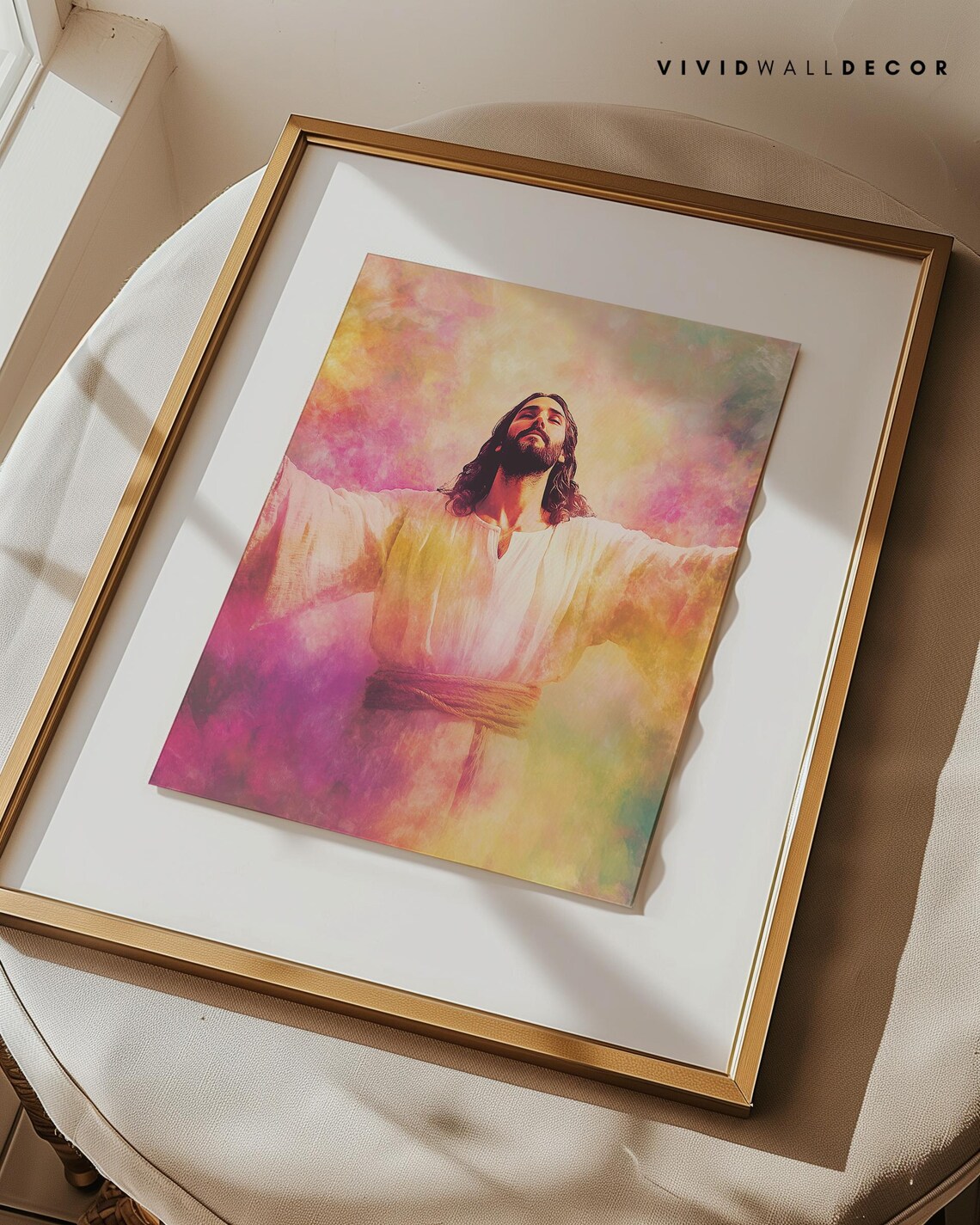 Jesus With Open Arms in Colorful Clouds Embrace Faith Poster - Image 3