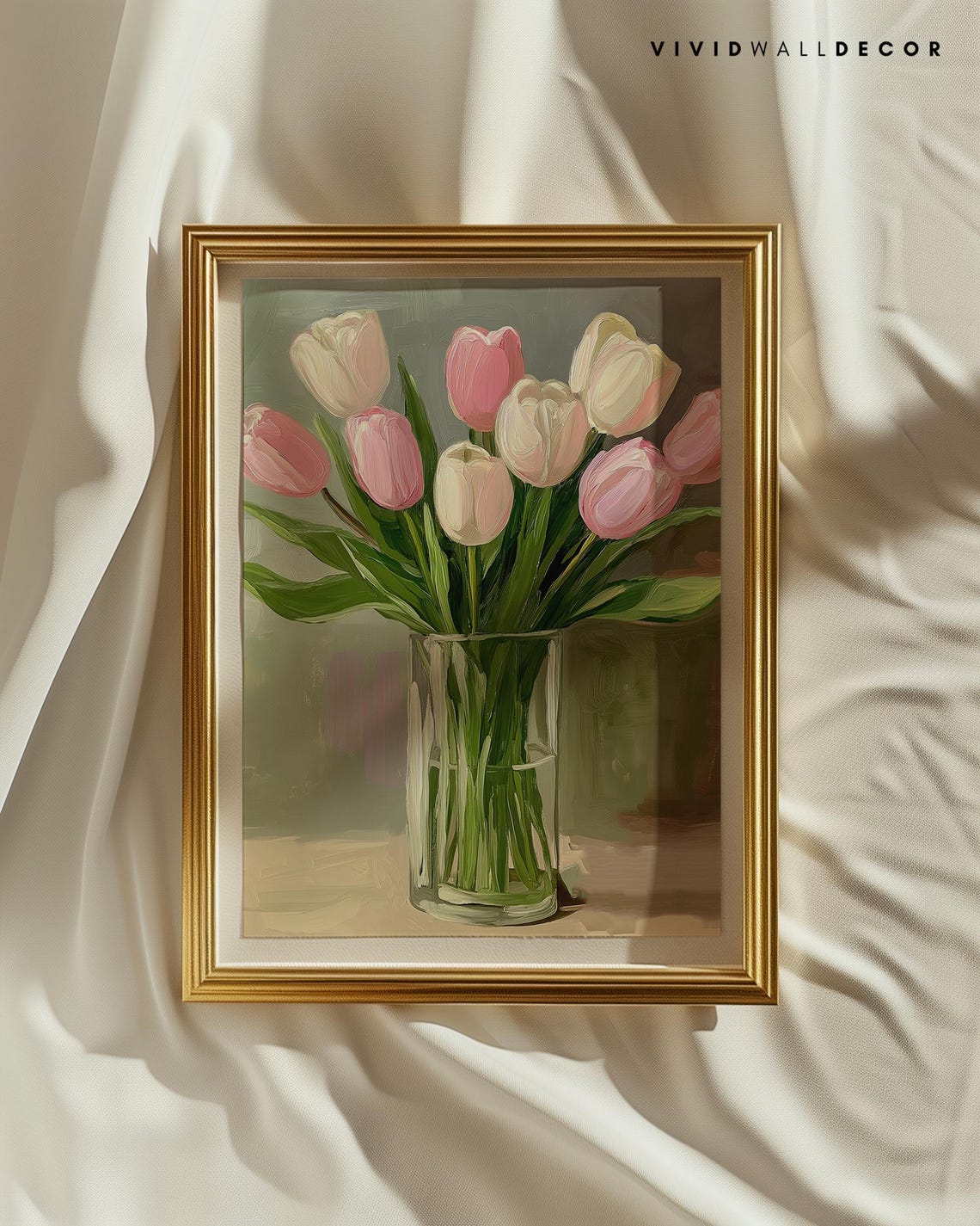 Pastel Pink and White Tulips in Glass Vase Spring Art Poster - Image 2