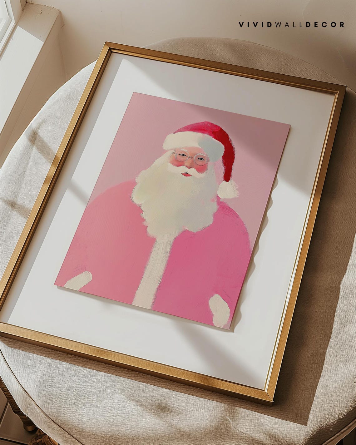 Pink Santa Claus Portrait In Whimsical Pastel Christmas Poster - Image 3
