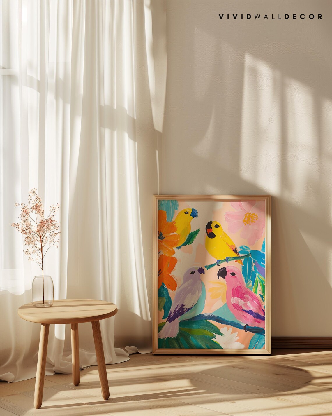 Four Colorful Tropical Parrots Paradise Birds Vibrant Art Poster - Image 3