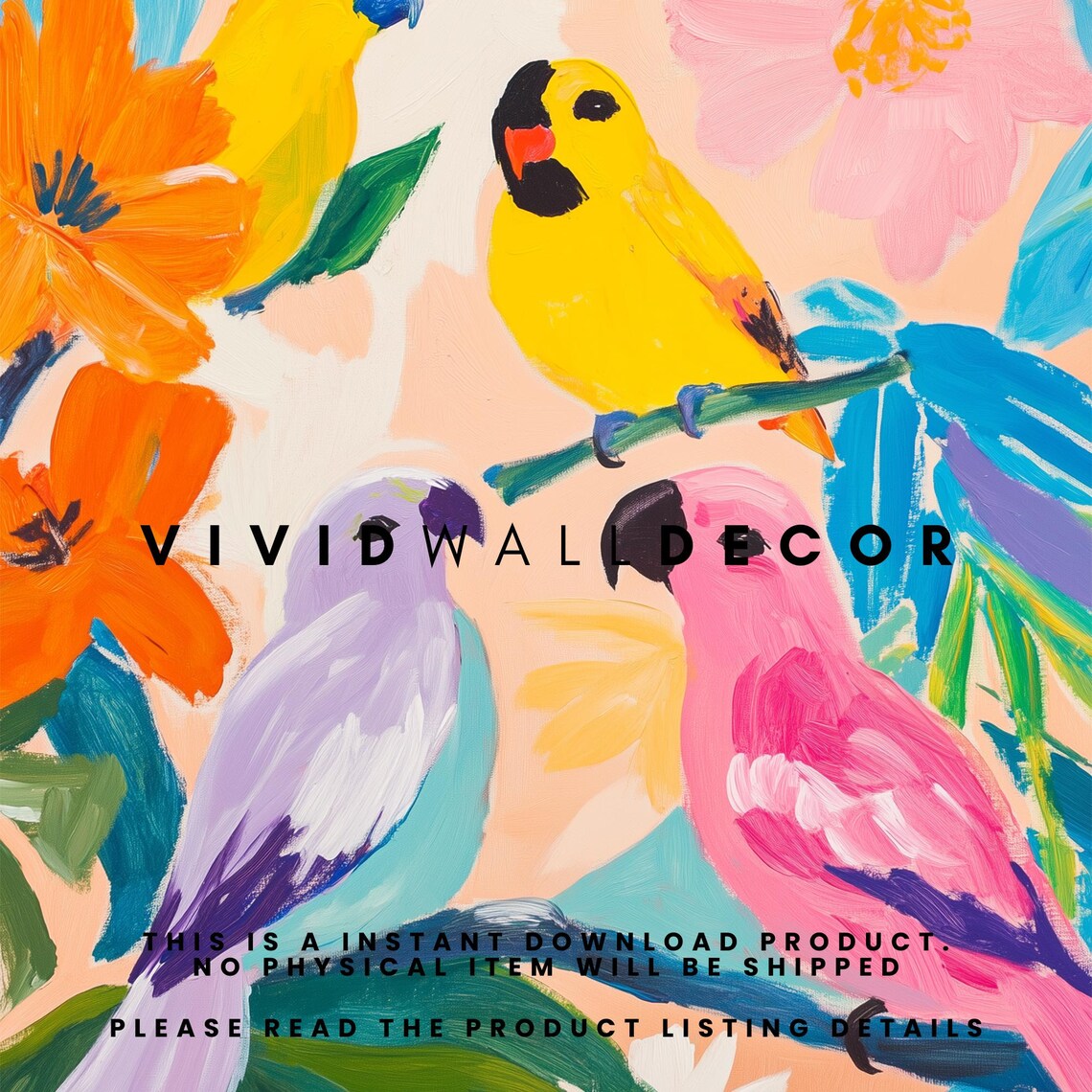 Four Colorful Tropical Parrots Paradise Birds Vibrant Art Poster - Image 2