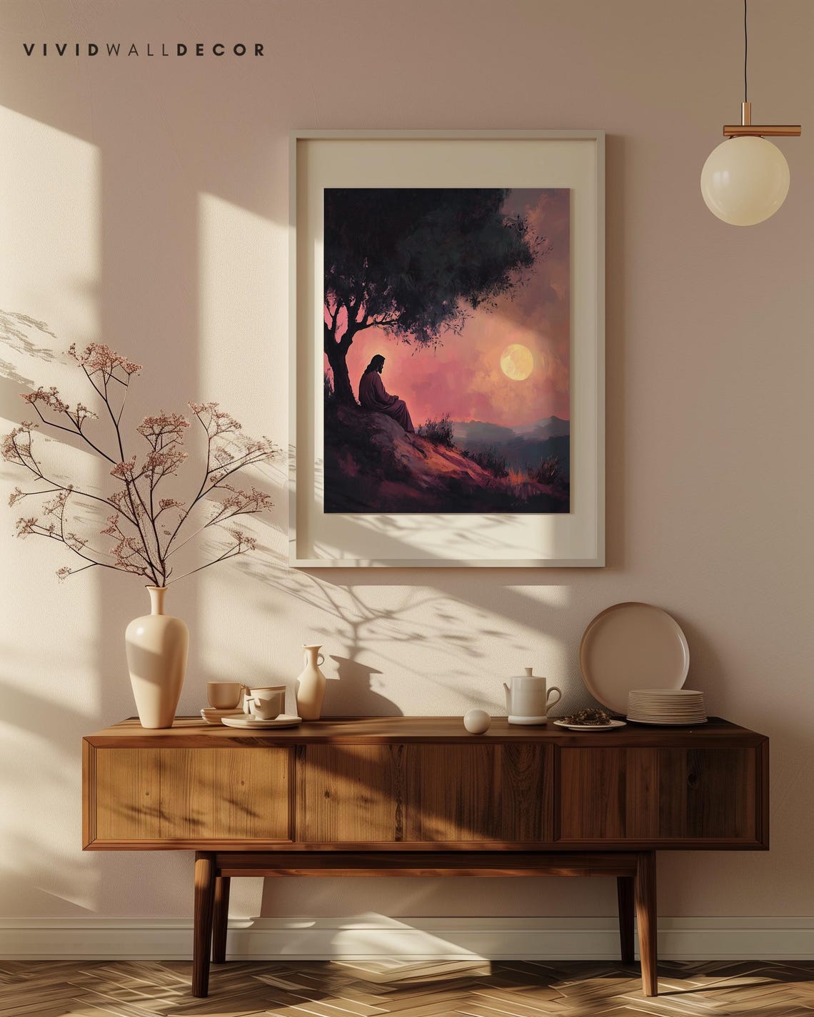 Jesus Praying Beneath a Tree at Sunset Moonlight Christian Poster - Image 4