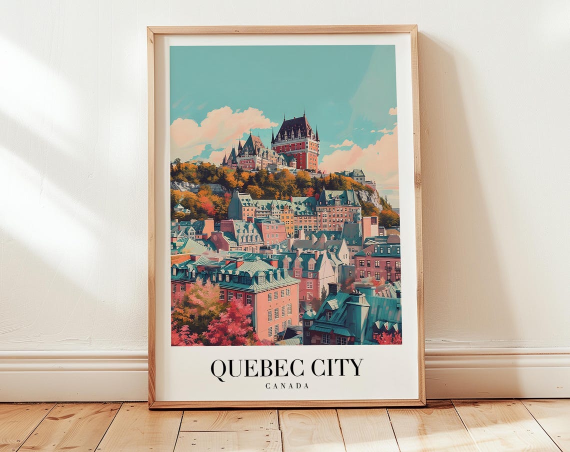 Quebec City Canada Chateau Frontenac Autumn Retro Travel Poster