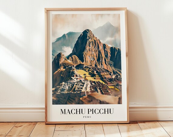 Machu Picchu Travel Poster Peru Wall Art Vintage Print Personalized Gift Living Room Decor Lover