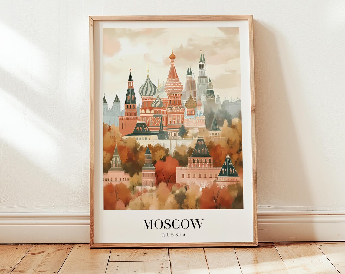 Moscow Russia Saint Basil Cathedral Autumn Minimalist Travel Poster