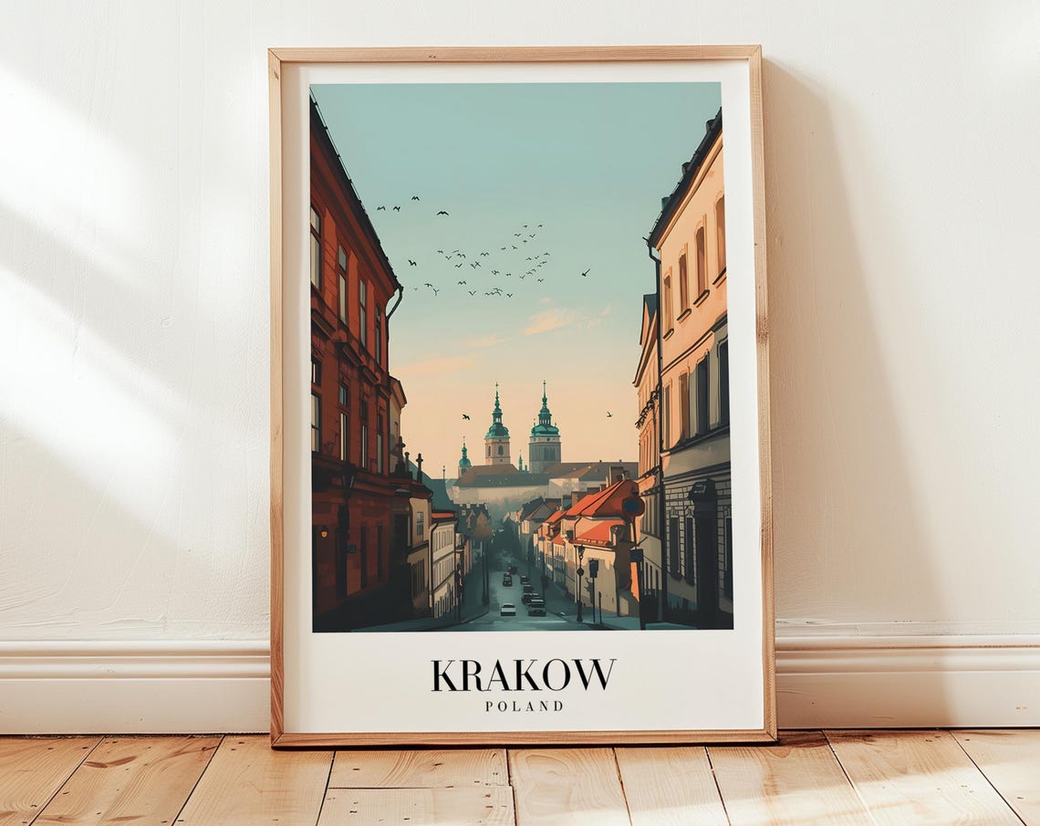 Krakow Vintage Travel Poster, Poland Landscape Art Print