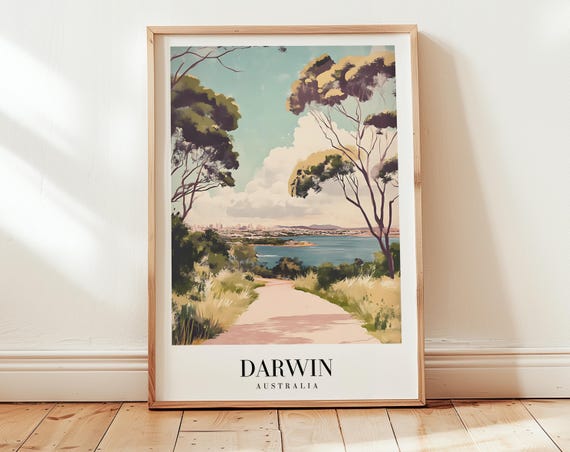Darwin Travel Poster Australia Wall Art Personalized Gift Birthday Wedding Anniversary Housewarming Present