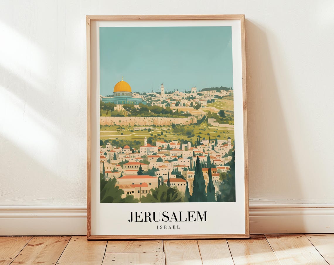 Jerusalem Israel Golden Dome Ancient Old City Vintage Travel Poster