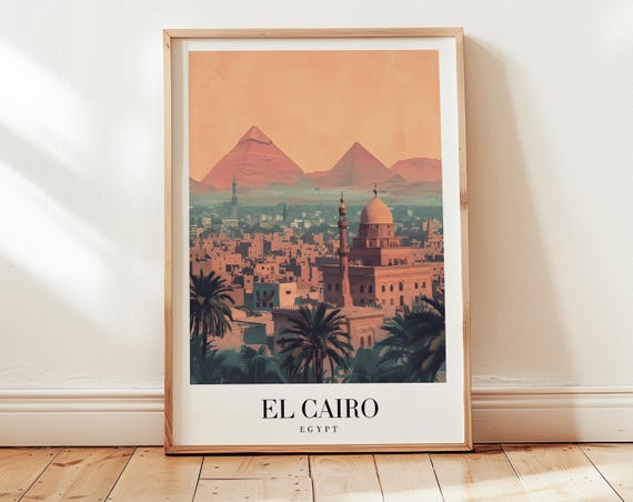 El Cairo Travel Poster Egypt Wall Art Personalized Gift Birthday Wedding Anniversary Housewarming Present