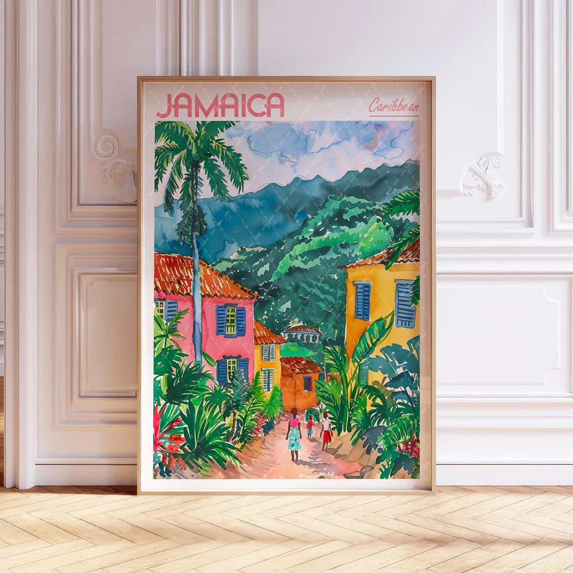 Jamaica Watercolor Travel Poster, Caribbean Island
