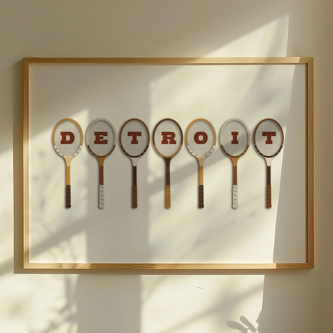 Detroit Michigan Vintage Wooden Tennis Racquets Letter Art Poster