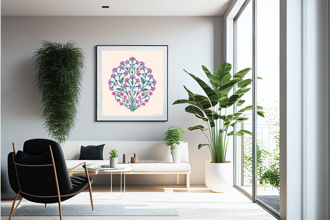 Purple Pink Wildflower Bouquet Folk Art Vintage Botanical Wall Poster - Image 3