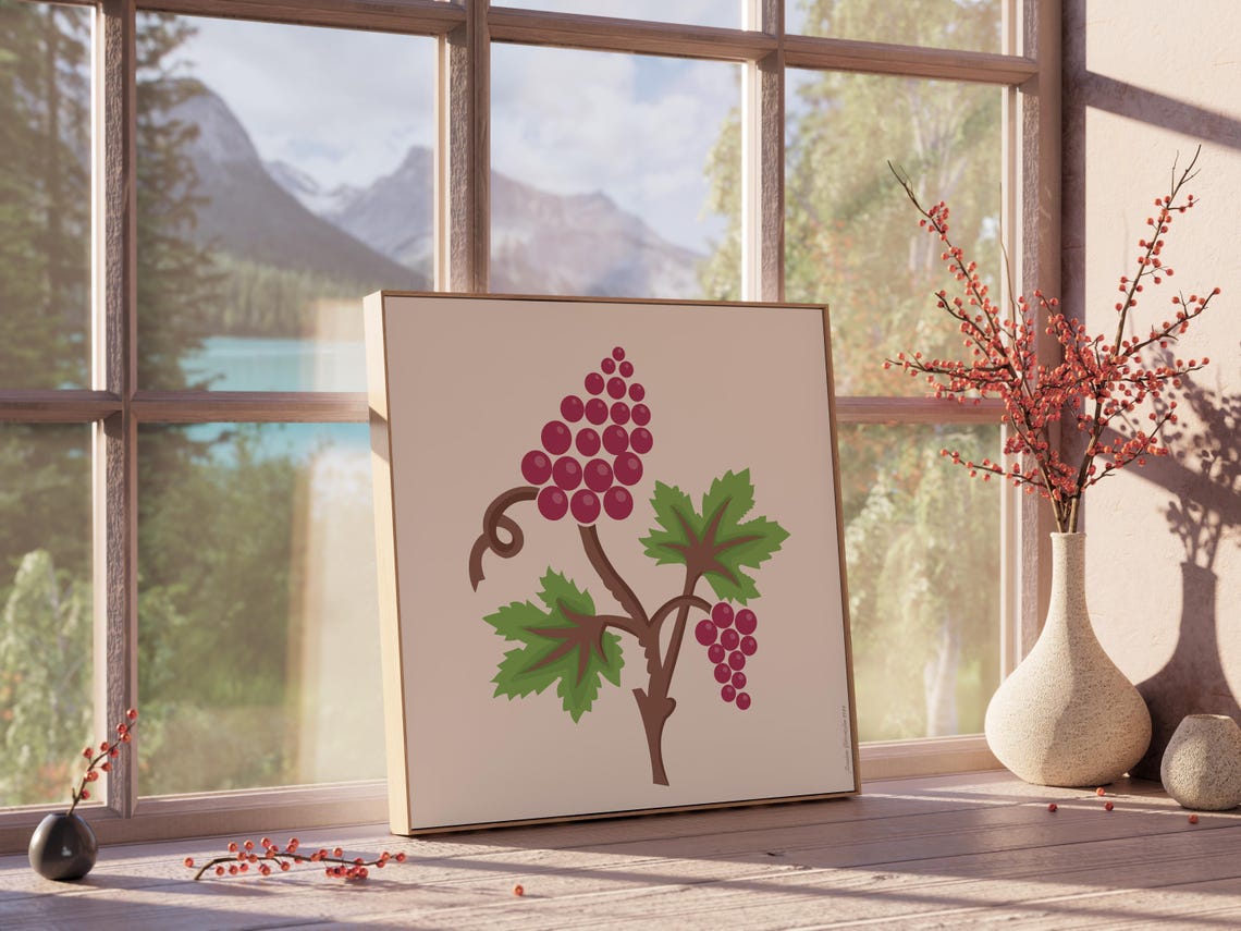 Red Grape Vine Botanical Folk Art Kitchen Farmhouse Wall Decor Poster - Image 3