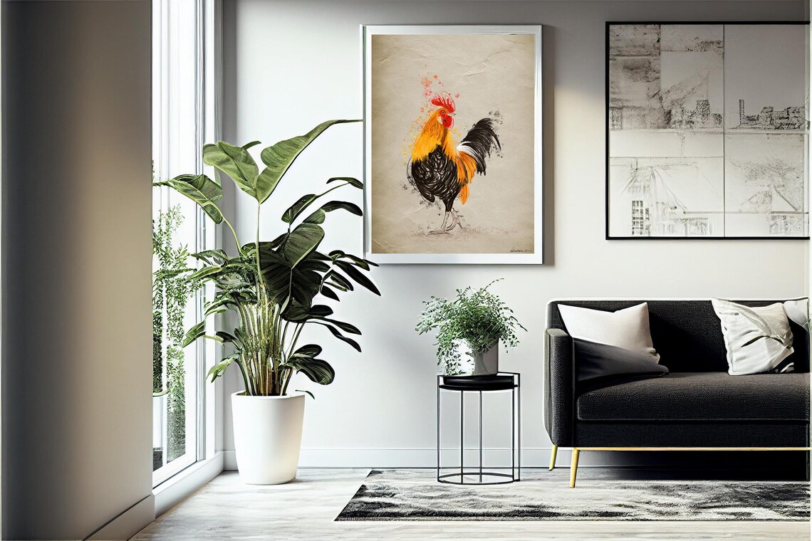 Rustic Watercolor Rooster Golden Black Farmhouse Animal Art Print - Image 4