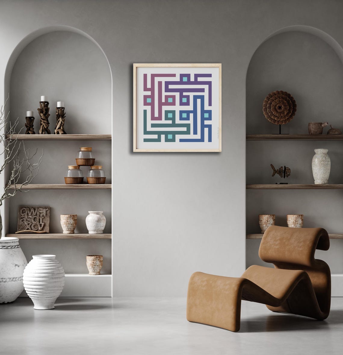 Pastel Purple Teal Geometric Maze Square Boho Minimalist Art Poster - Image 2