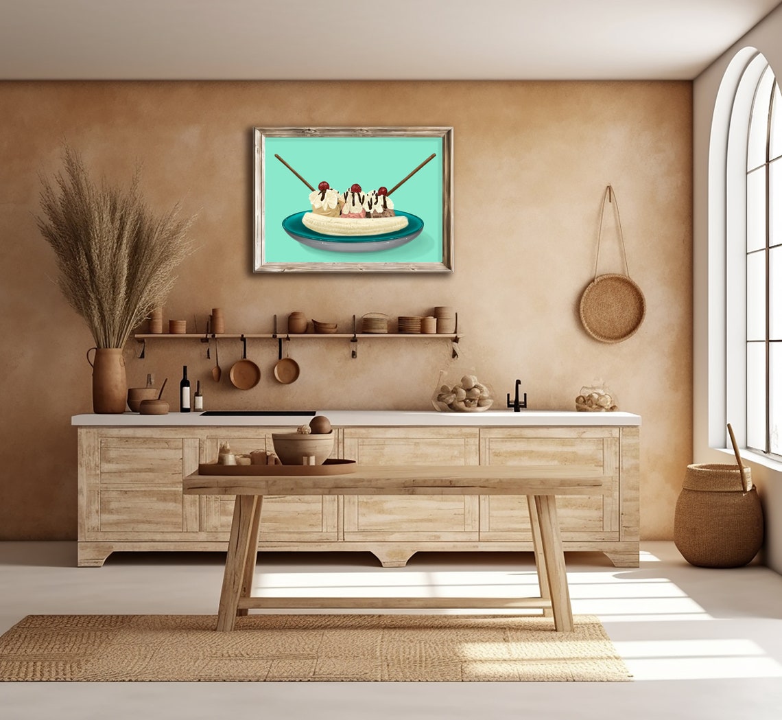 Banana Split Sundae Three Scoops Cherries Retro Dessert Print - Image 2