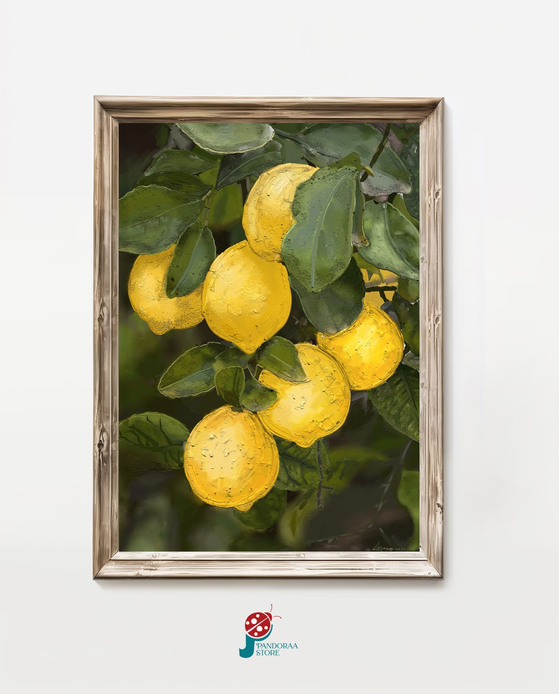Ripe Lemons on Branch Oil Painting Green Leaves Citrus Kitchen Print - Image 3