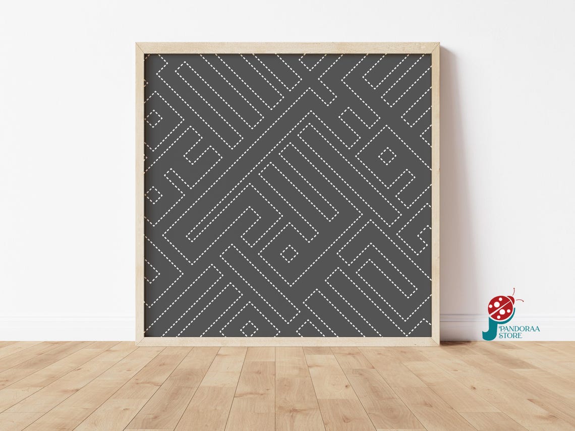 Charcoal Grey White Dashed Maze Square Geometric Modern Art Poster