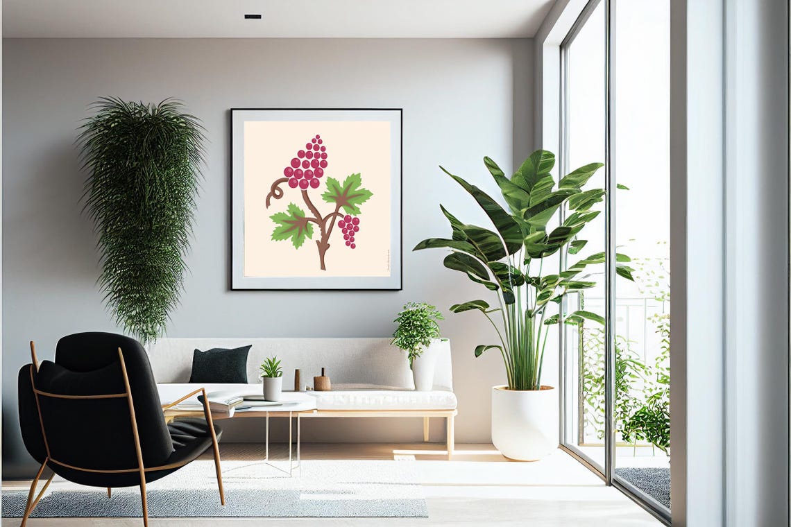 Red Grape Vine Botanical Folk Art Kitchen Farmhouse Wall Decor Poster - Image 4