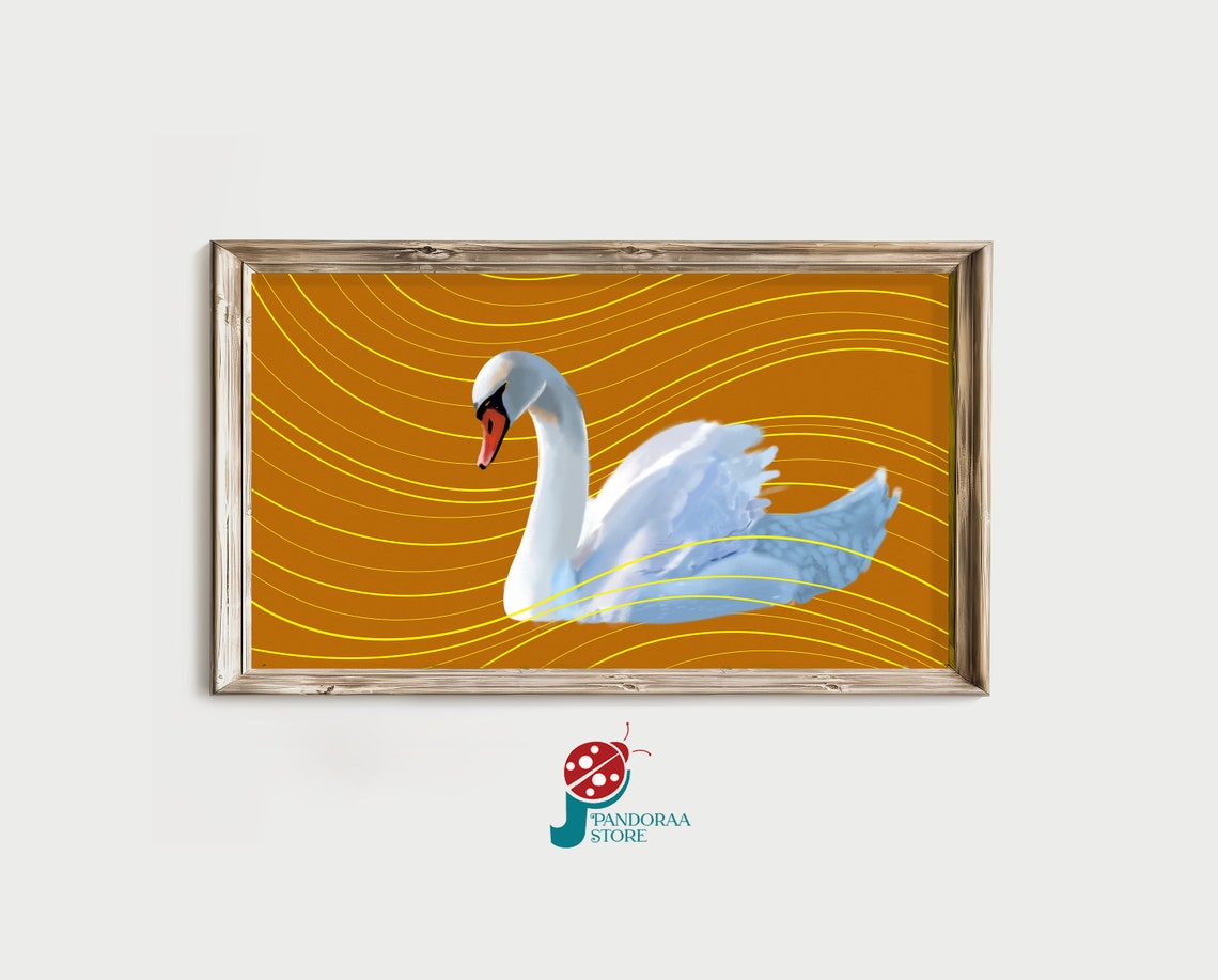 White Swan Golden Yellow Ripple Background Modern Art Poster