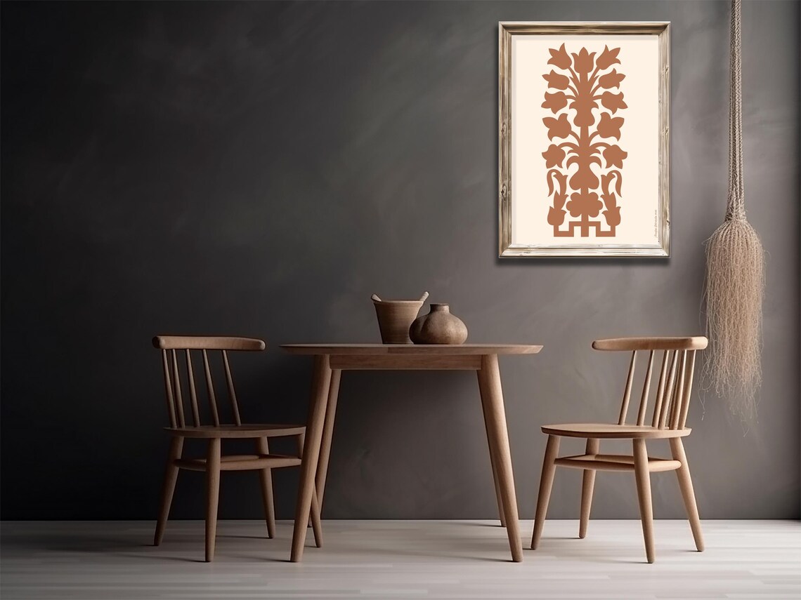 Terracotta Tulip Bouquet Silhouette Burnt Orange Folk Wall Art Print - Image 3