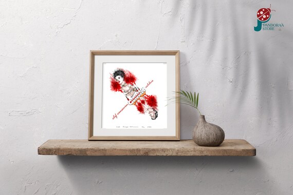 Exlibris Watercolor Man Woman Red Ink Modern Mini Art Print Wall Art Poster